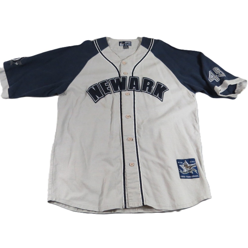 VTG Raw Blue Classics Linen Baseball‎ Jersey Men 2XL Newark #45 Y2K Hip Hop Navy